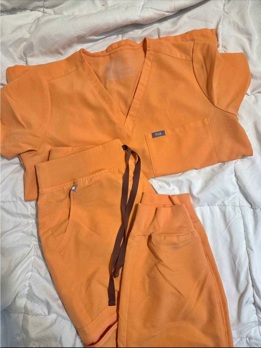 Figs Orange V-Neck Scrub Top and Matching Jogger Set